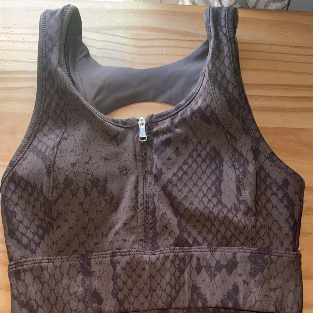Barley Brown Snake Print Zip-Front Sports Bra
